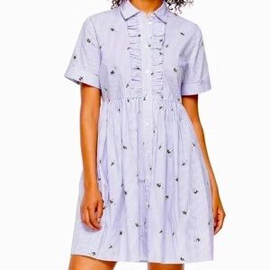 Kate Spade Women’s Abuzz Poplin Bumble Bees Mini Dress XL Blue & White Striped